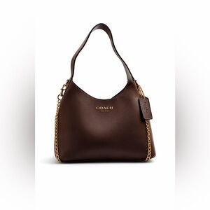 Faux Brown Leather Hobo Bag with Gold Chain